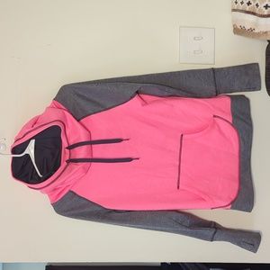 Champion woman's duo dry cowl neck hoodie size Small Pink And Gray